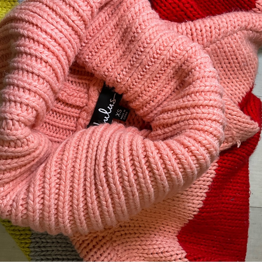 Lulus Color Me Cozy‎ Pink Multi Color Block Turtleneck Sweater - Picture 9 of 9